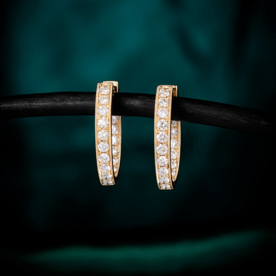 1.46 ctw Lab-Grown Diamond Channel Inside-Outside Hoop Earrings(Pair) in 14k Yellow Gold