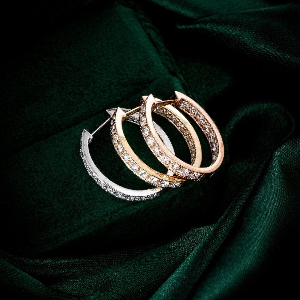 1.46 ctw Lab-Grown Diamond Channel Inside-Outside Hoop Earrings(Pair) in 14k Yellow Gold