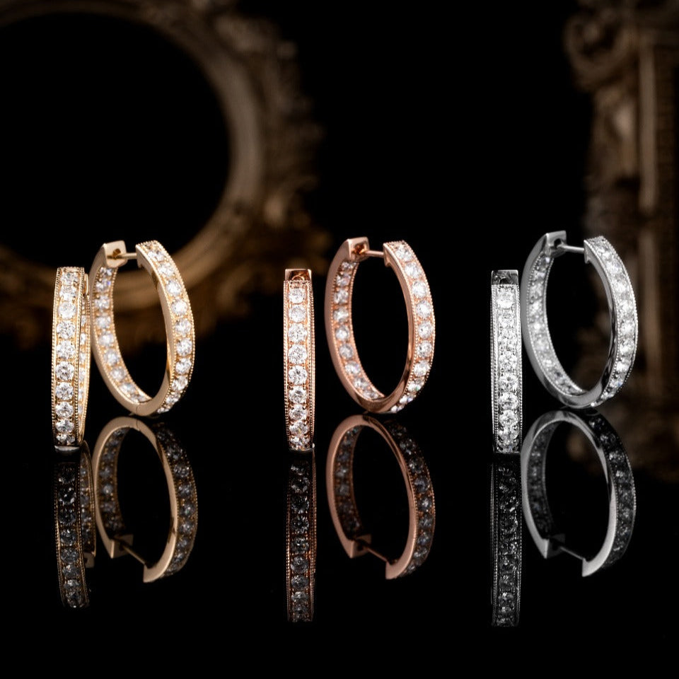 1.46 ctw Lab-Grown Diamond Channel Inside-Outside Hoop Earrings(Pair) in 14k Yellow Gold