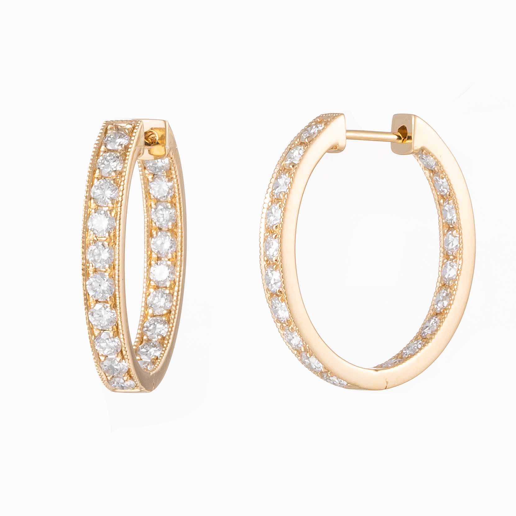 1.46 ctw Lab-Grown Diamond Channel Inside-Outside Hoop Earrings(Pair) in 14k Yellow Gold