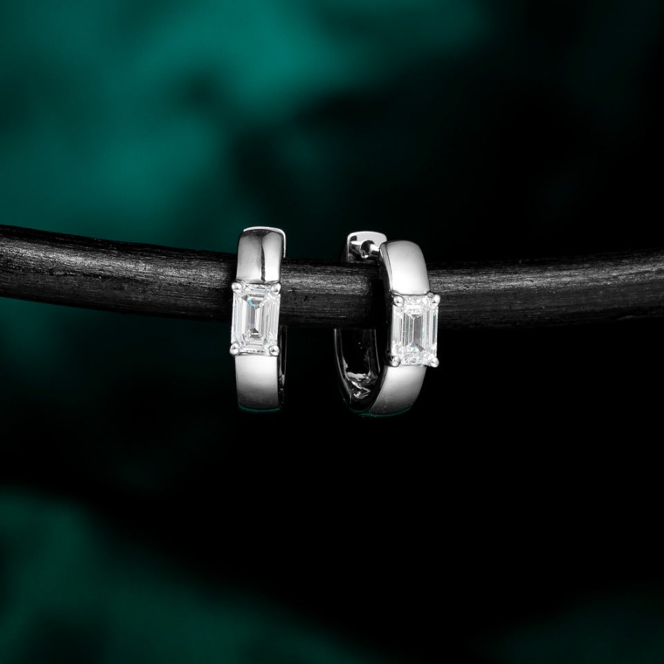 1/2 carat Emerald Diamond Hoop Earrings in 14k White gold