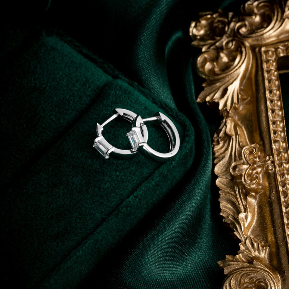 1/2 carat Emerald Diamond Hoop Earrings in 14k White gold