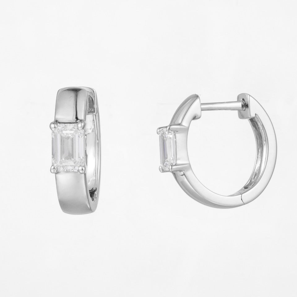 1/2 carat Emerald Diamond Hoop Earrings in 14k White gold