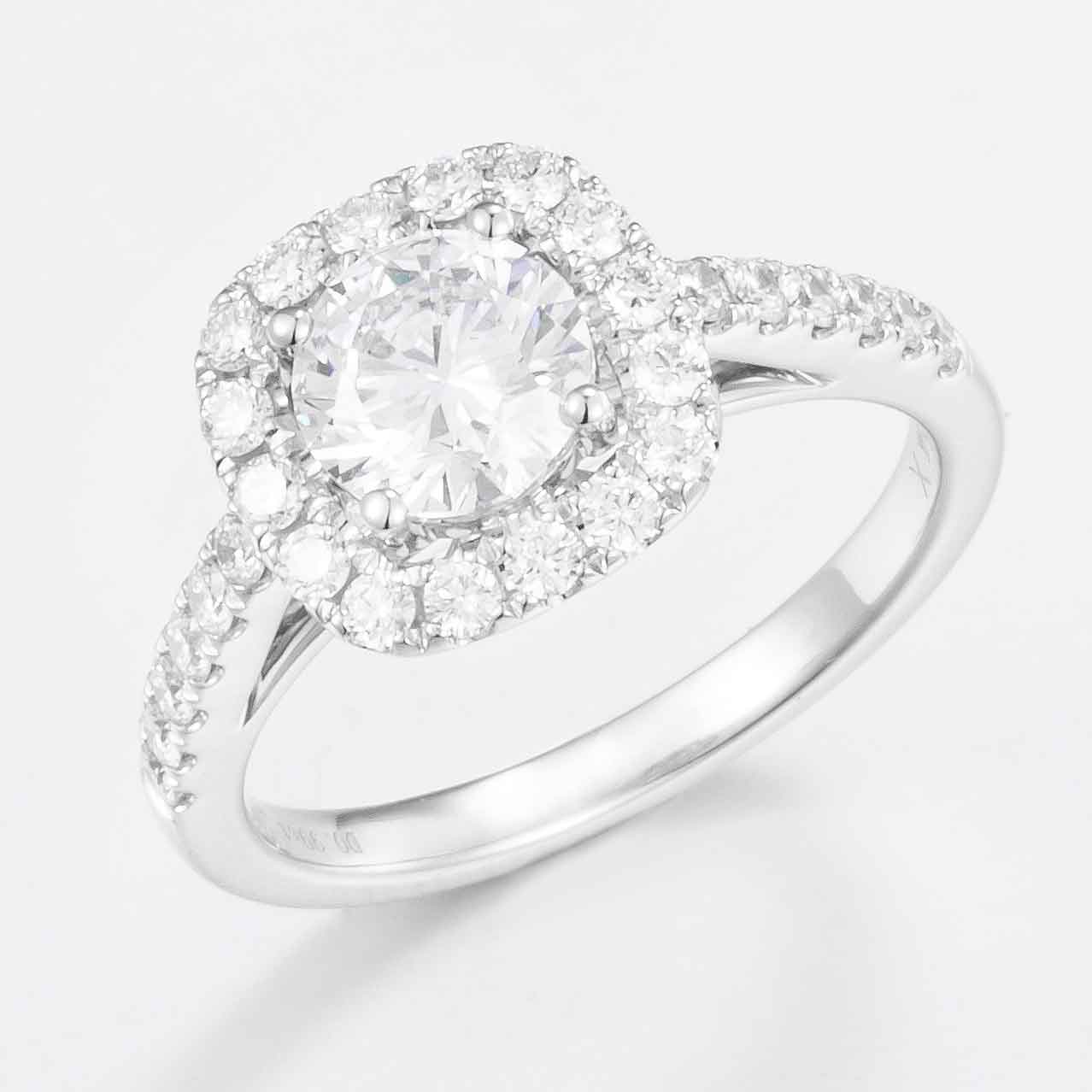 1 ct Round Cushion Halo Lab Grown Diamond Engagement Ring 14k White Gold
