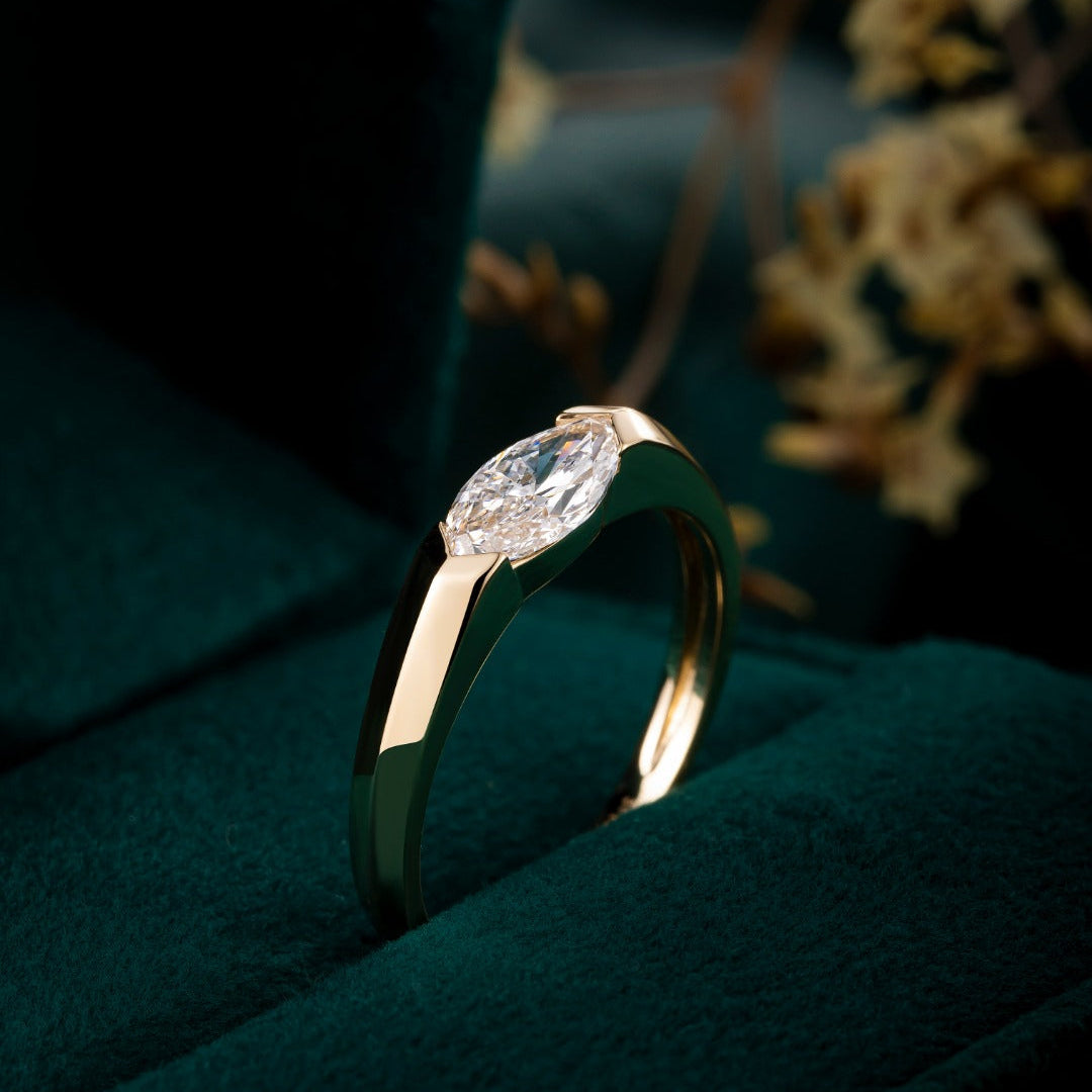 1 ct Marquise Lab Grown Diamond Engagement Ring in 14k Yellow Gold