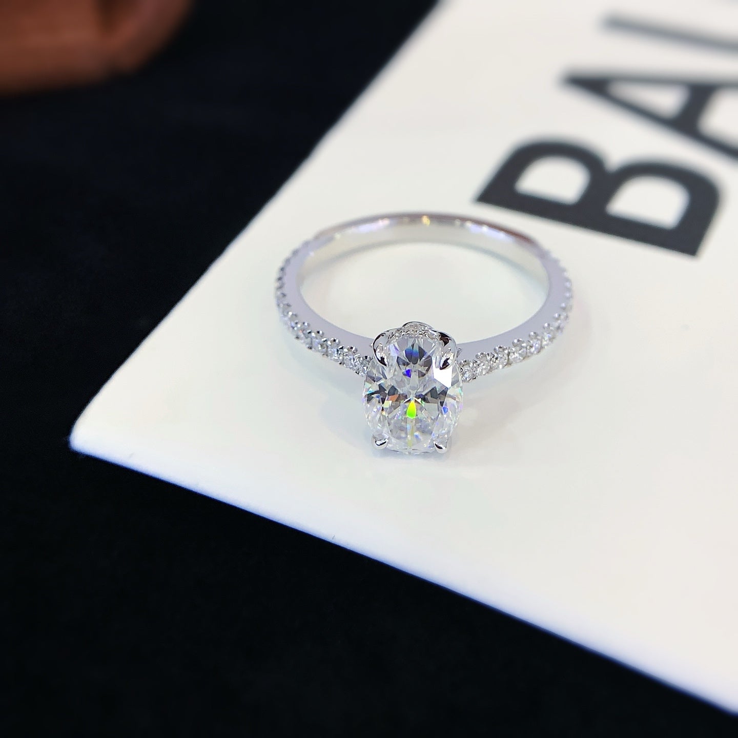 1.5 ct Oval Hidden Circlet & Pave Lab Grown Diamond Ring in Platinum