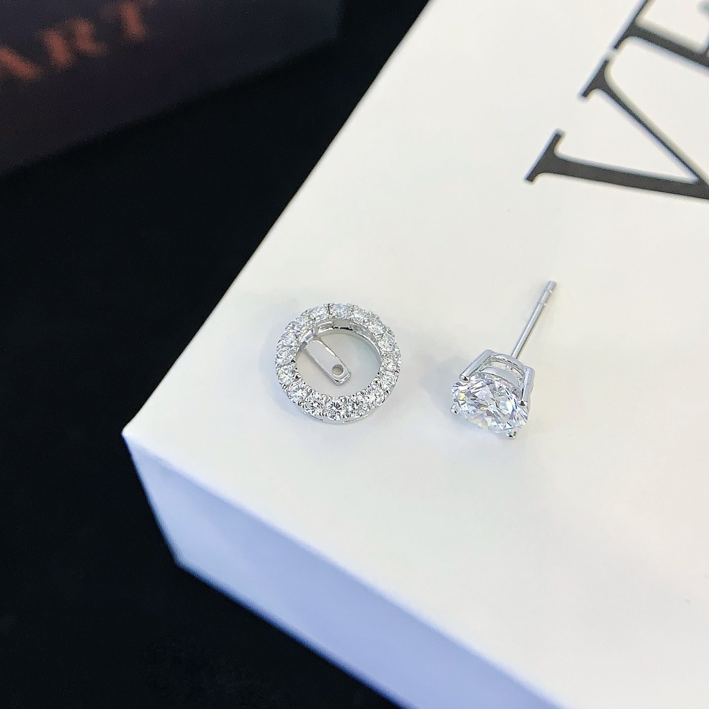 0.713ctw Round Detachable Halo Lab Grown Diamond Earstuds (Pair) in 14k White Gold