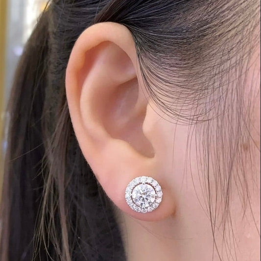 0.713ctw Round Detachable Halo Lab Grown Diamond Earstuds (Pair) in 14k White Gold