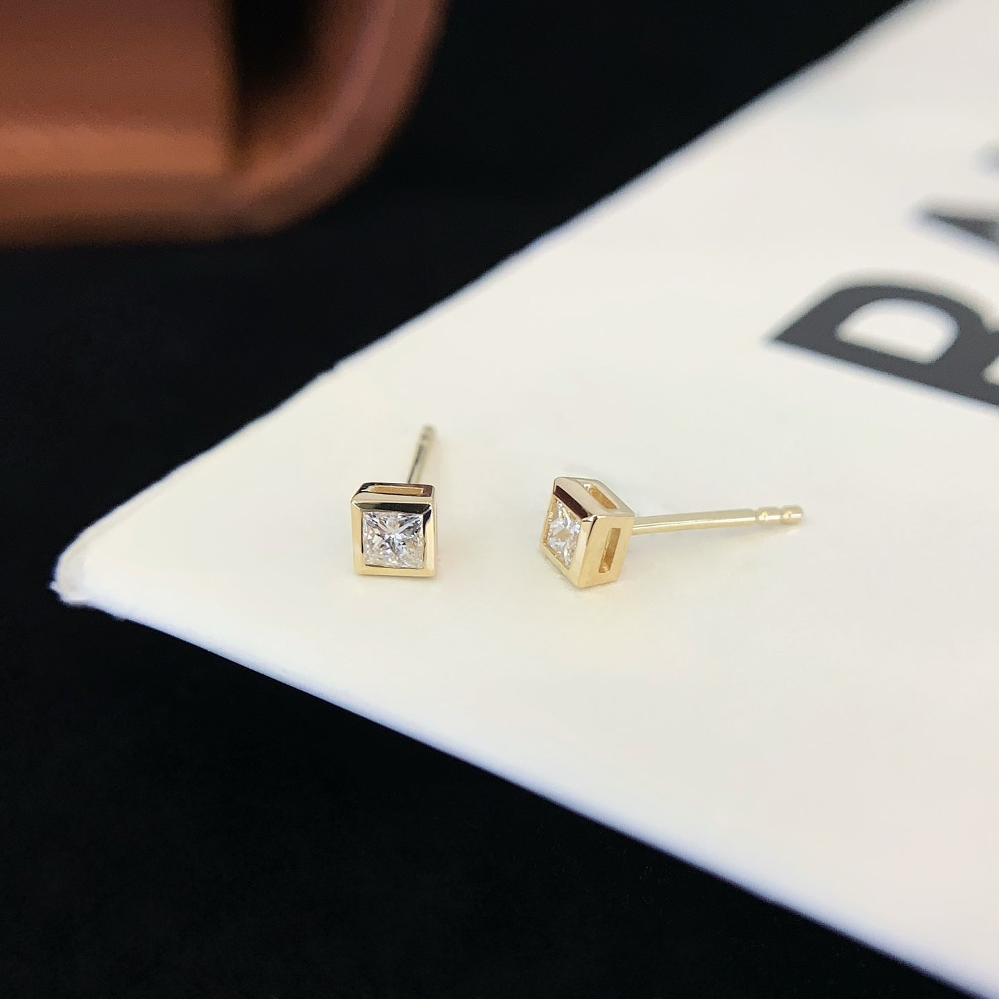1.0 ctw Bezel Princess Cut Earstuds (Pair) in 14k Yellow Gold