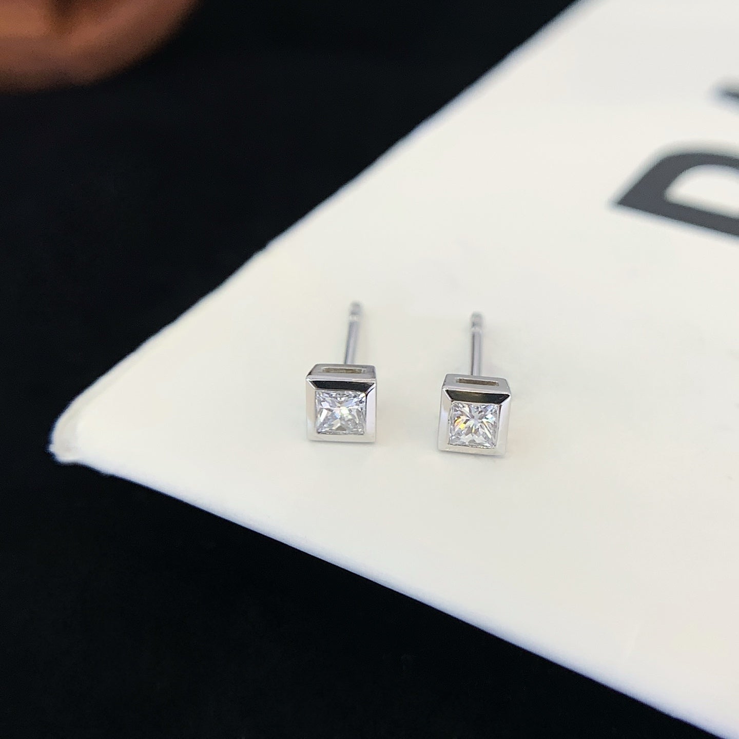 1.0 ctw Bezel Princess Cut Earstuds (Pair) in 14k Yellow Gold