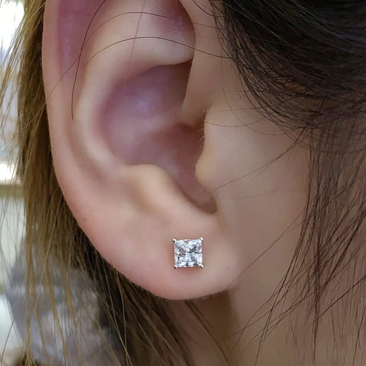 2 ctw Princess Cut 4 Prongs Lab Grown Diamond Earstuds (Pair) in White Gold