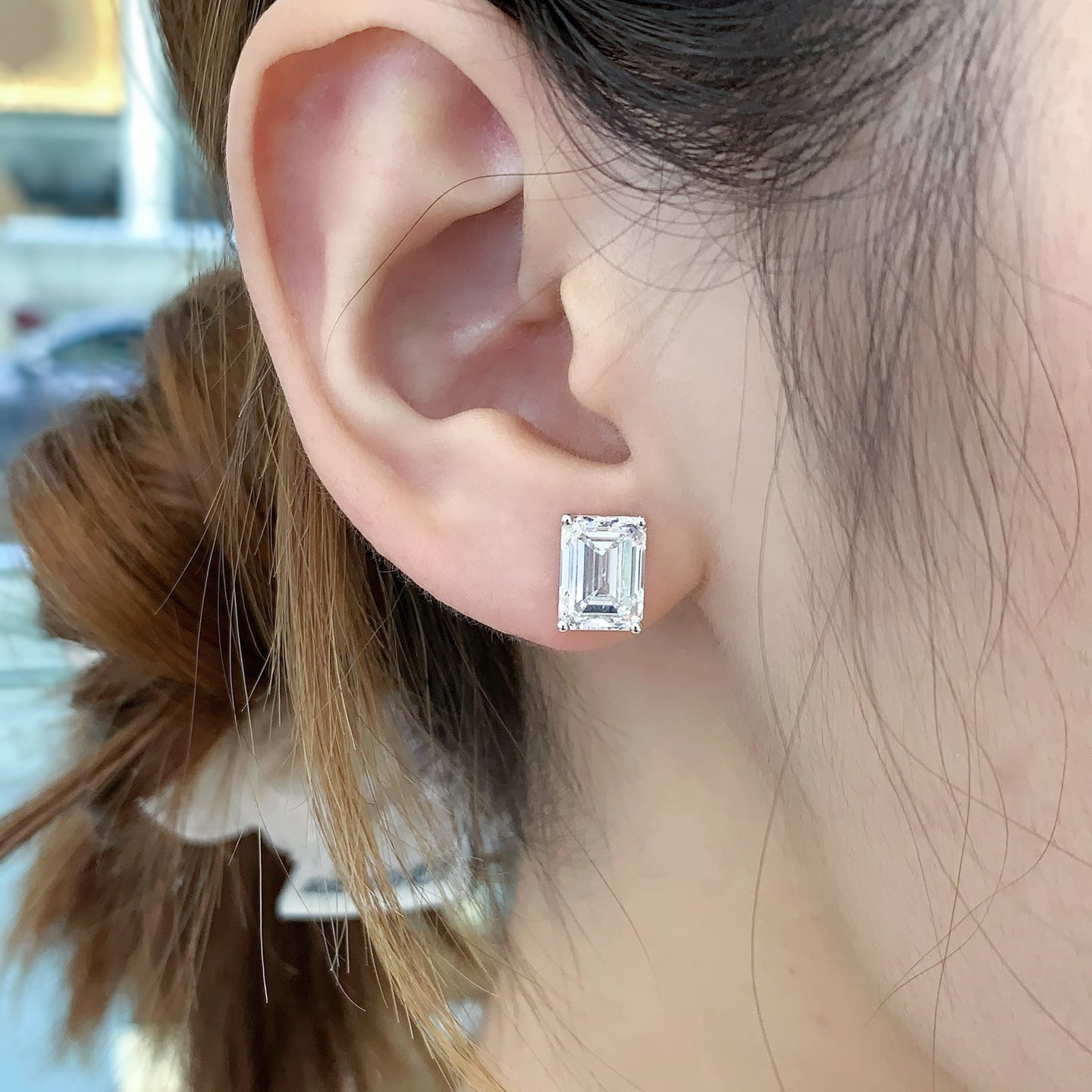 2 ctw Emerald cut Lab Grown Diamond 4 prongs Earstuds (Pair) in 14K White Gold