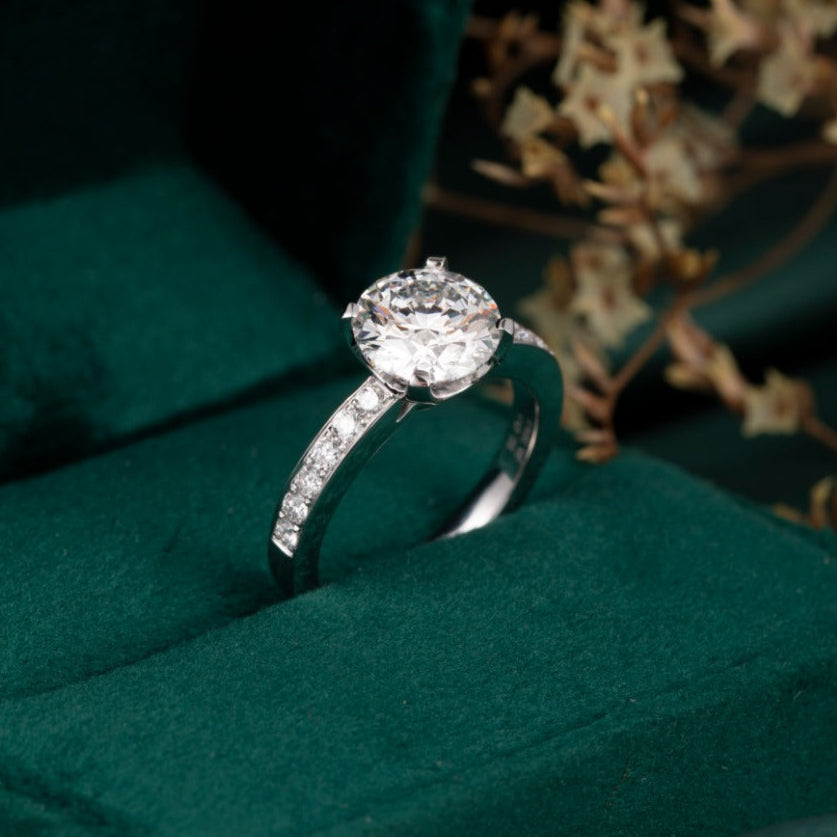 1ct Round cut Pave Lab Grown Diamond Ring in 14K White Gold