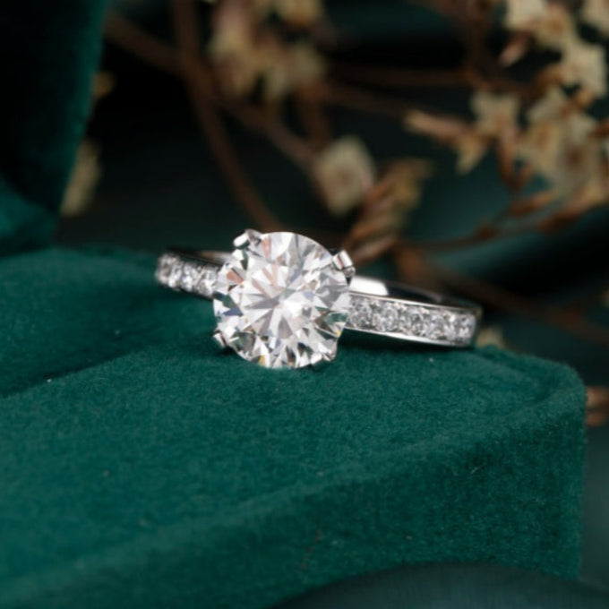 1ct Round cut Pave Lab Grown Diamond Ring in 14K White Gold