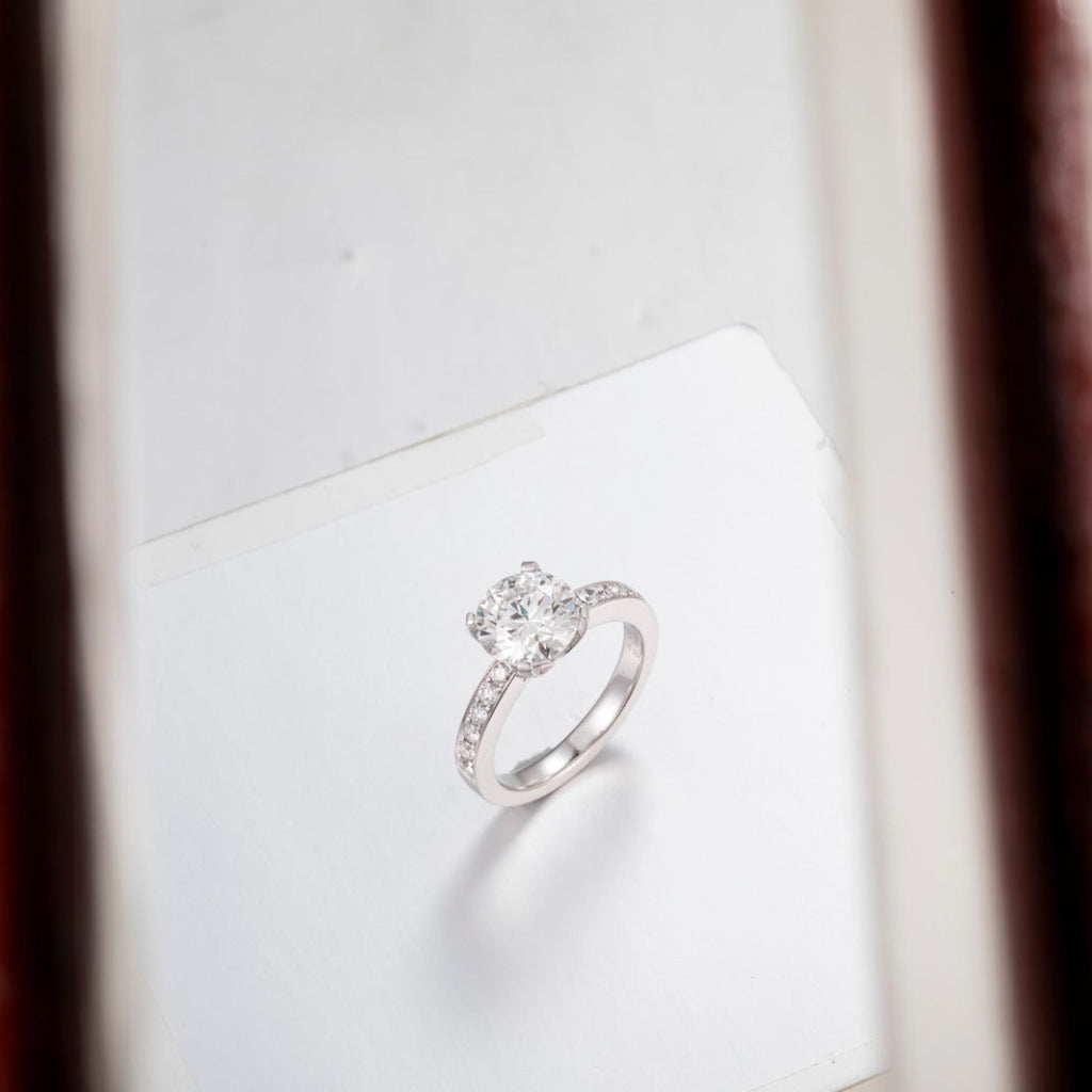 1ct Round cut Pave Lab Grown Diamond Ring in 14K White Gold
