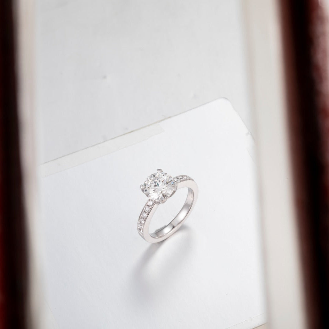 1ct Round cut Pave Lab Grown Diamond Ring in 14K White Gold