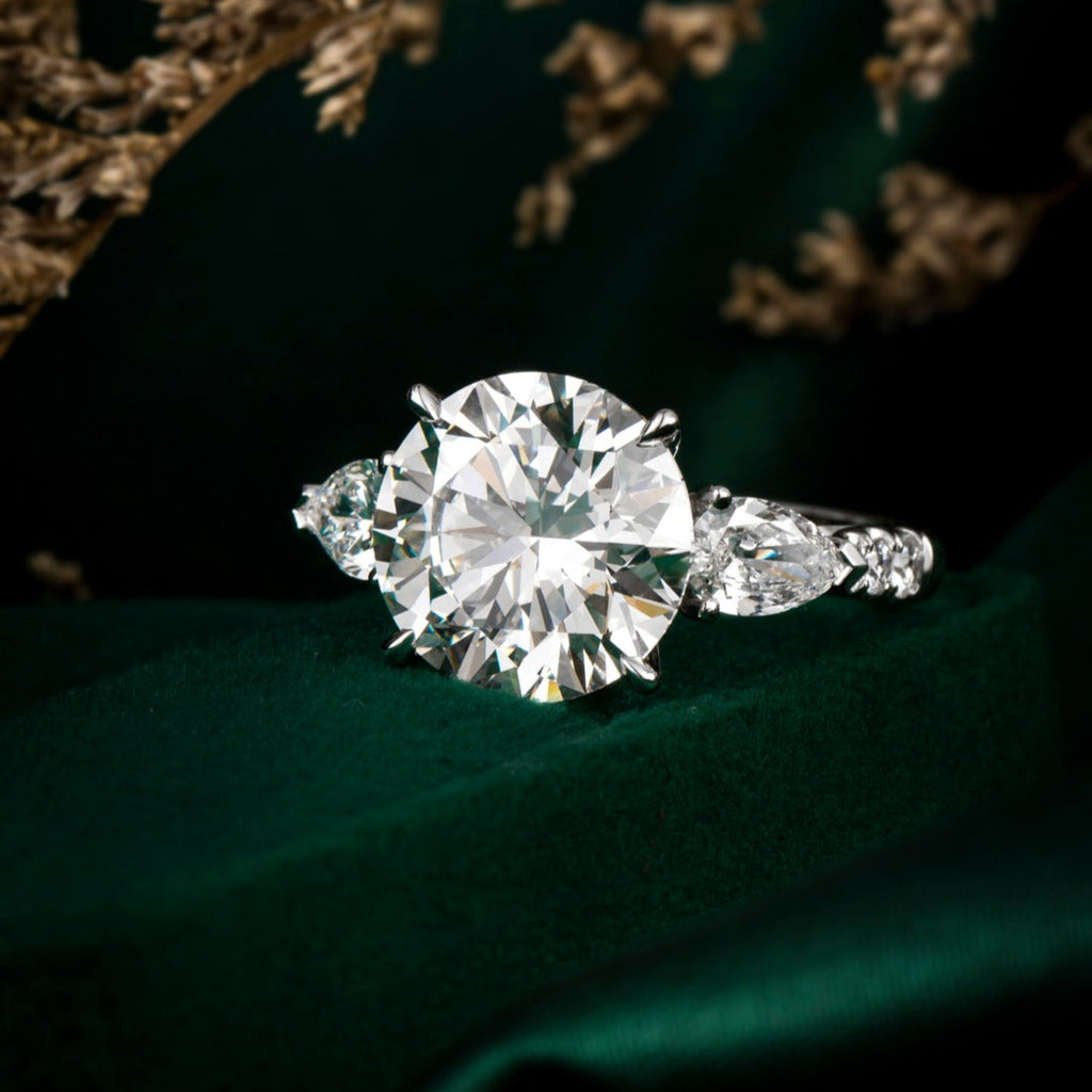1 ct Round cut Three Stone Pear Lab Grown Diamond Engagement Ring in 14k White Gold