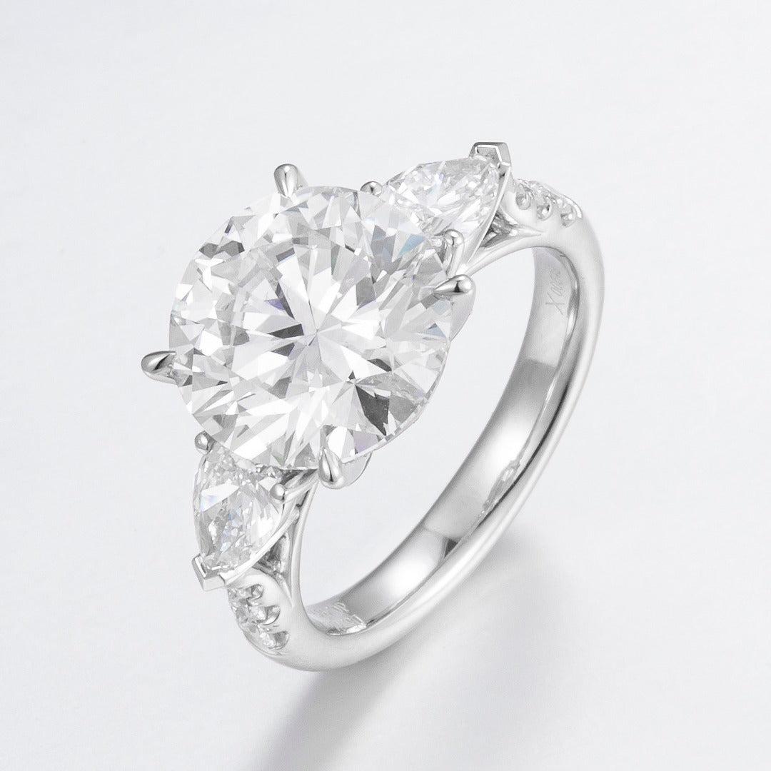 1 ct Round cut Three Stone Pear Lab Grown Diamond Engagement Ring in 14k White Gold