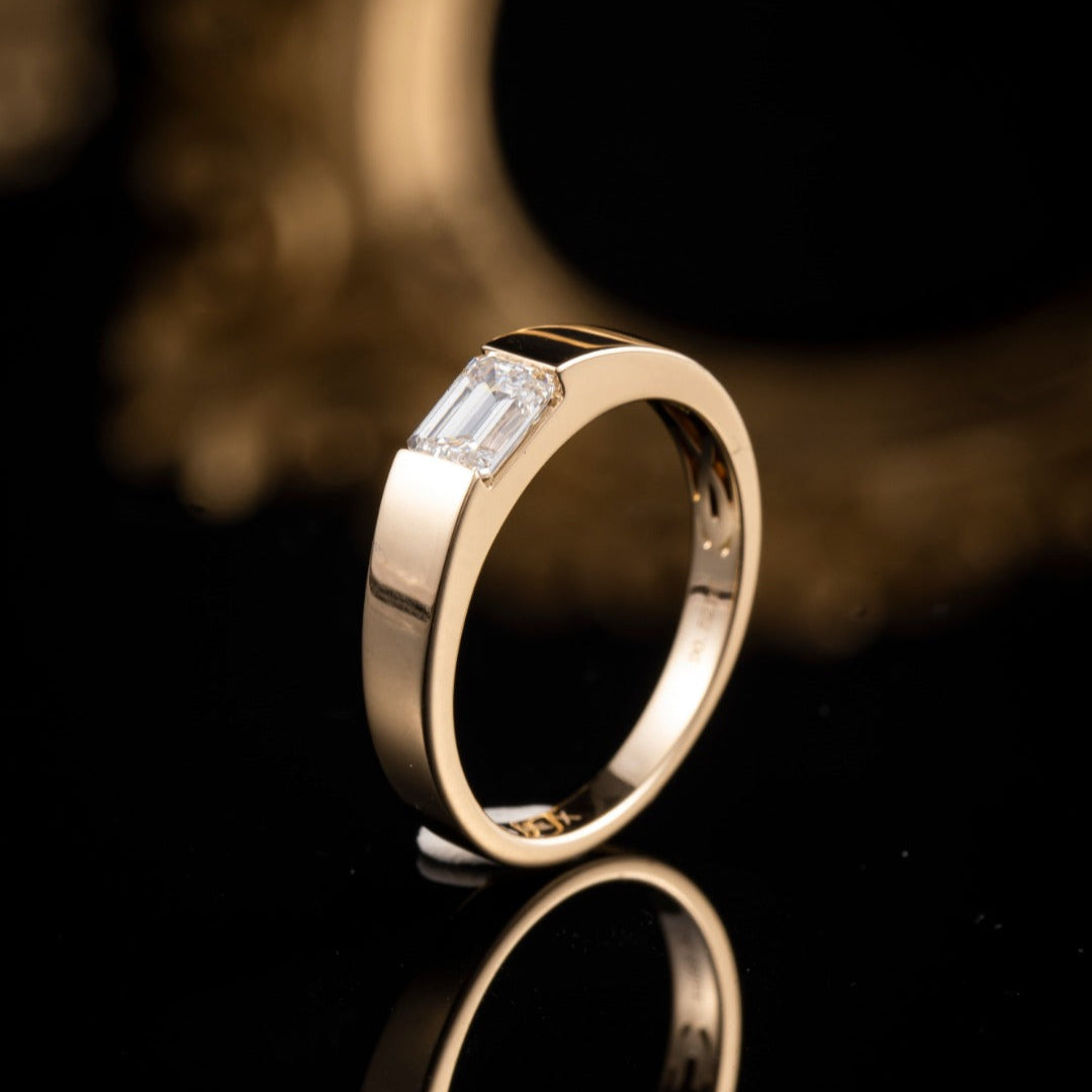 1/2  East-West Emerald Cut  Lab Grown Diamond Ring in 14K Yellow Gold