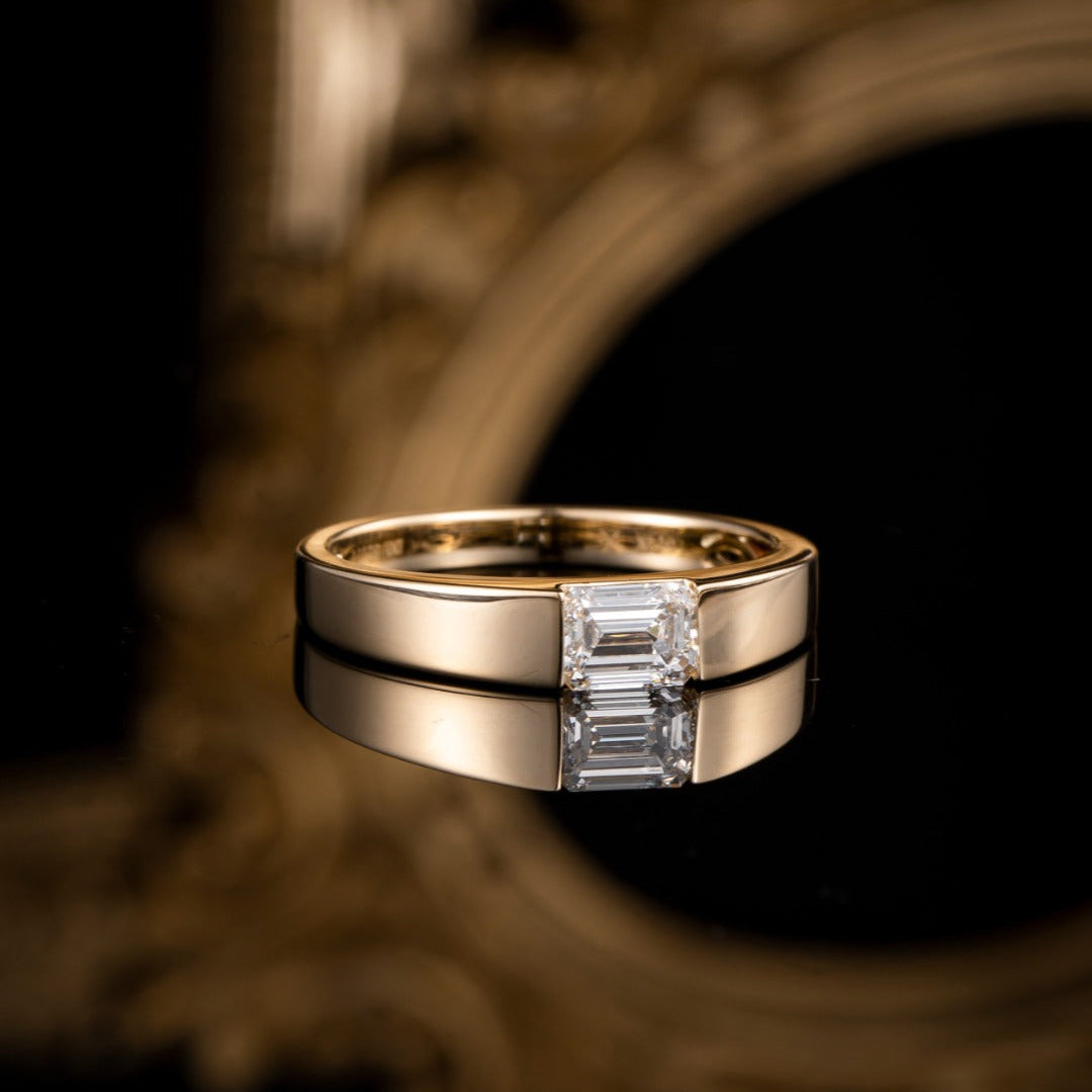1/2  East-West Emerald Cut  Lab Grown Diamond Ring in 14K Yellow Gold