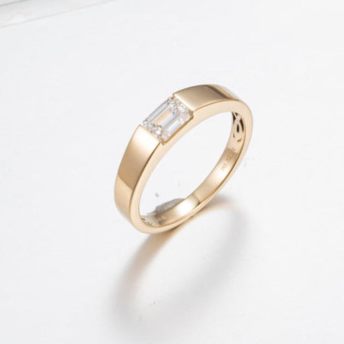 1/2  East-West Emerald Cut  Lab Grown Diamond Ring in 14K Yellow Gold