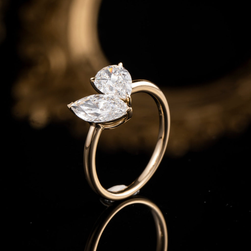 Toi Et Moi Pear &Marquise Lab Grown Diamond Ring Engagement Ring in 14k Yellow Gold