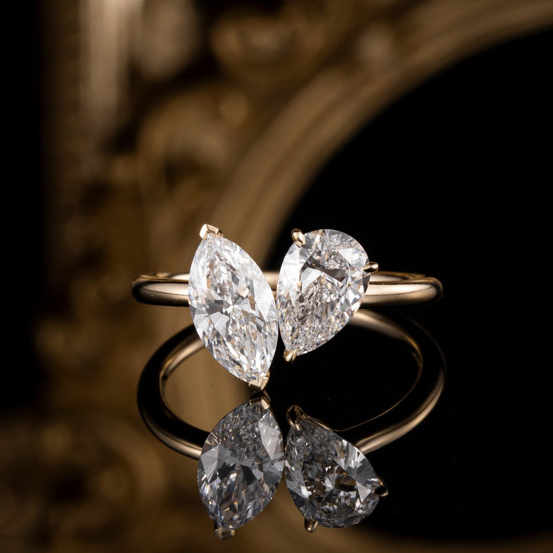 Toi Et Moi Pear &Marquise Lab Grown Diamond Ring Engagement Ring in 14k Yellow Gold