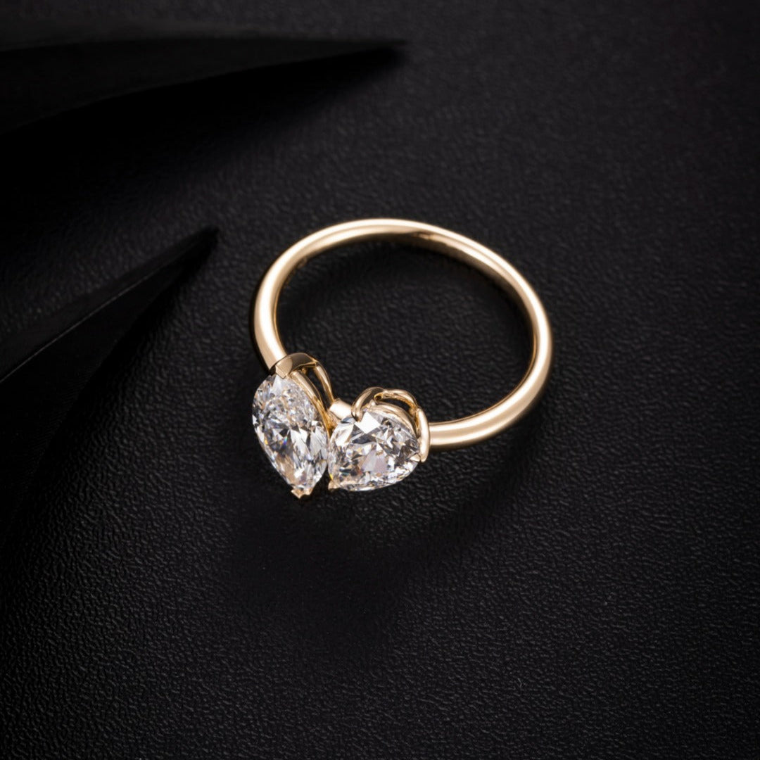 Toi Et Moi Pear &Marquise Lab Grown Diamond Ring Engagement Ring in 14k Yellow Gold