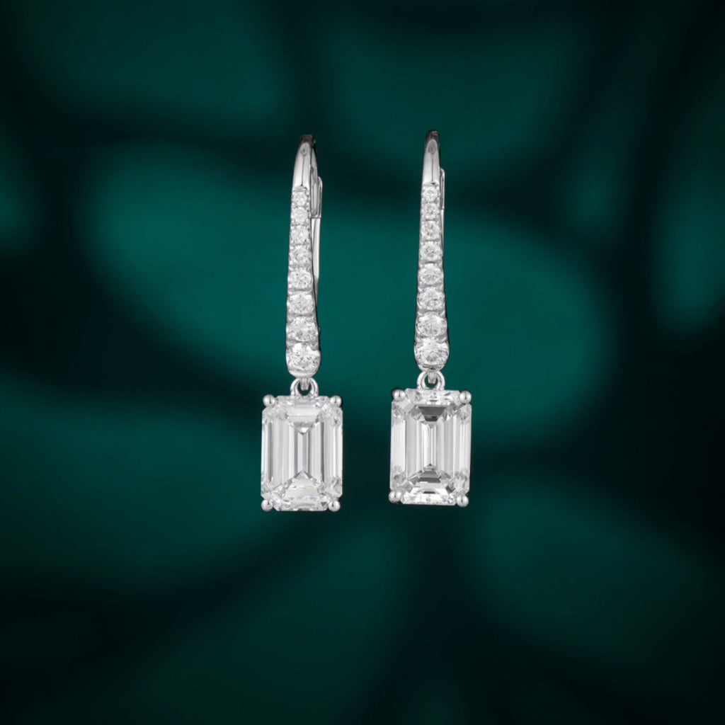 2.169 ctw Emerald cut Huggie Drop Lab Grown Diamonds Earrings (Pair) in 14k White Gold