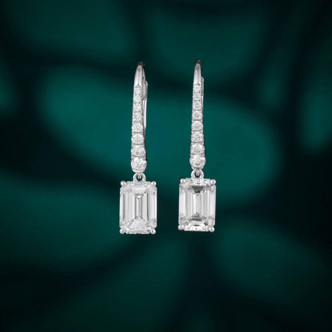 2.169 ctw Emerald cut Huggie Drop Lab Grown Diamonds Earrings (Pair) in 14k White Gold