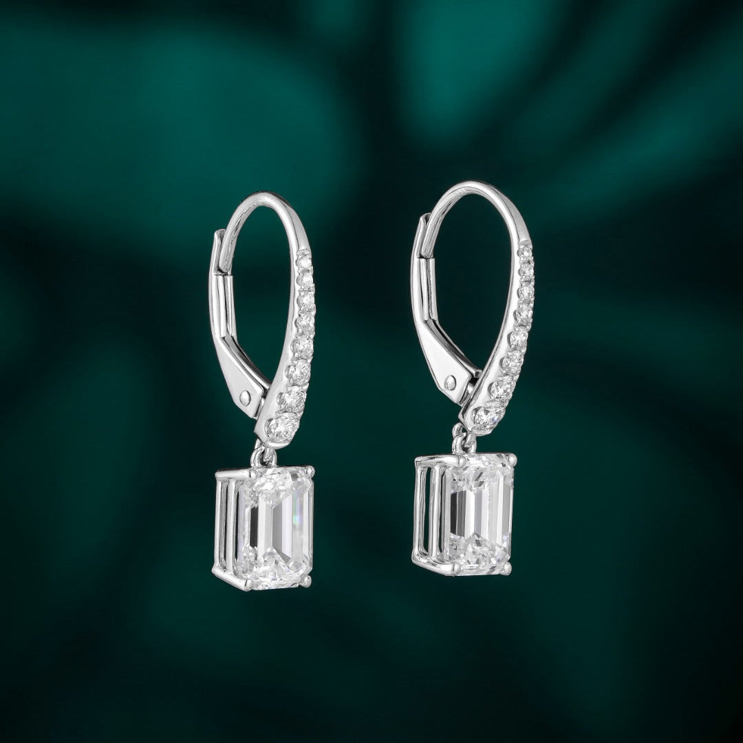 2.169 ctw Emerald cut Huggie Drop Lab Grown Diamonds Earrings (Pair) in 14k White Gold