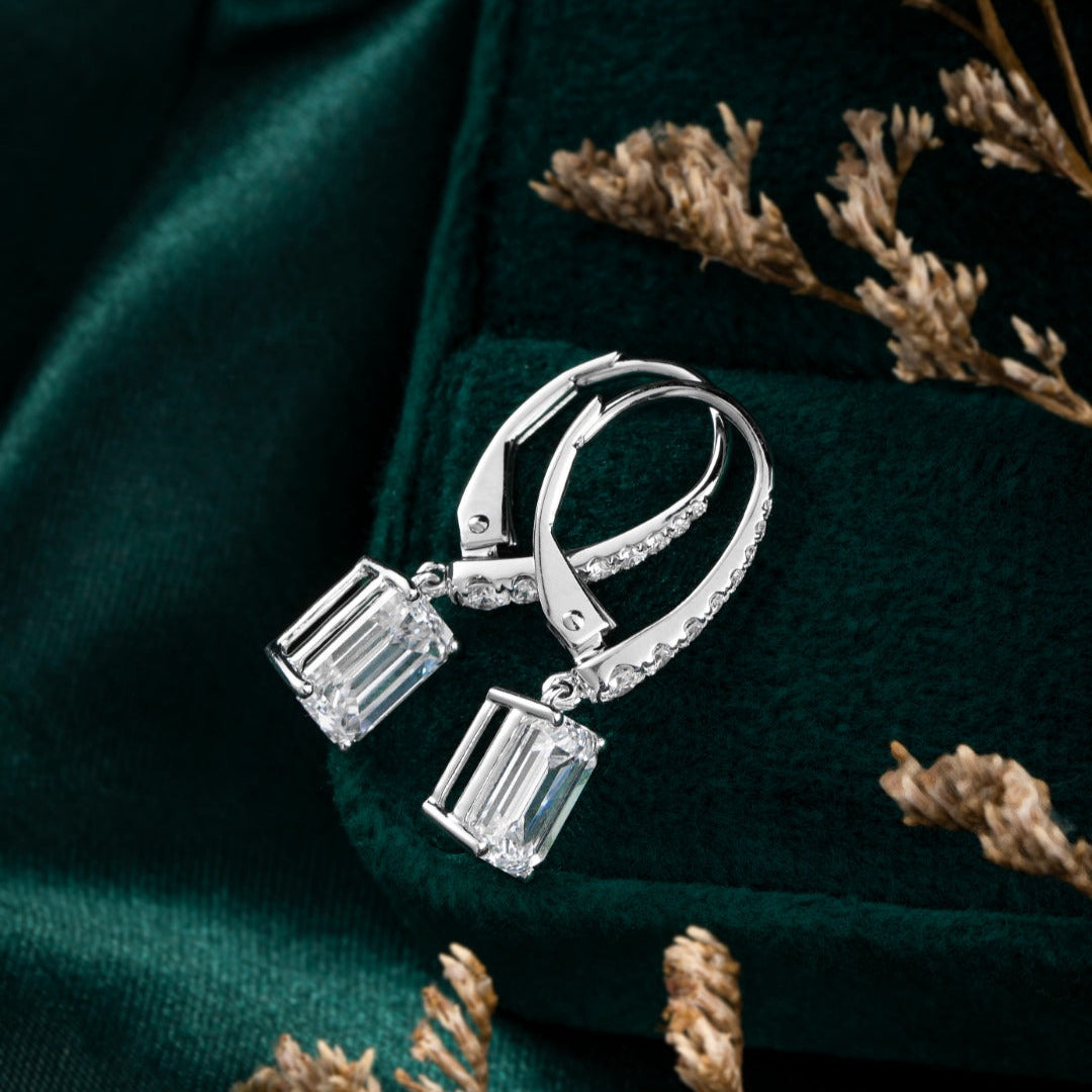 2.169 ctw Emerald cut Huggie Drop Lab Grown Diamonds Earrings (Pair) in 14k White Gold