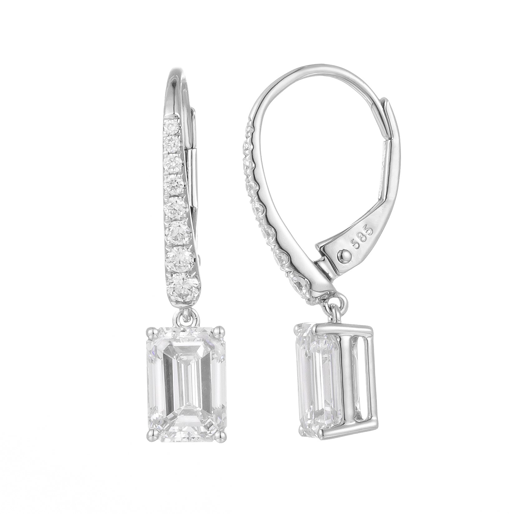 2.169 ctw Emerald cut Huggie Drop Lab Grown Diamonds Earrings (Pair) in 14k White Gold
