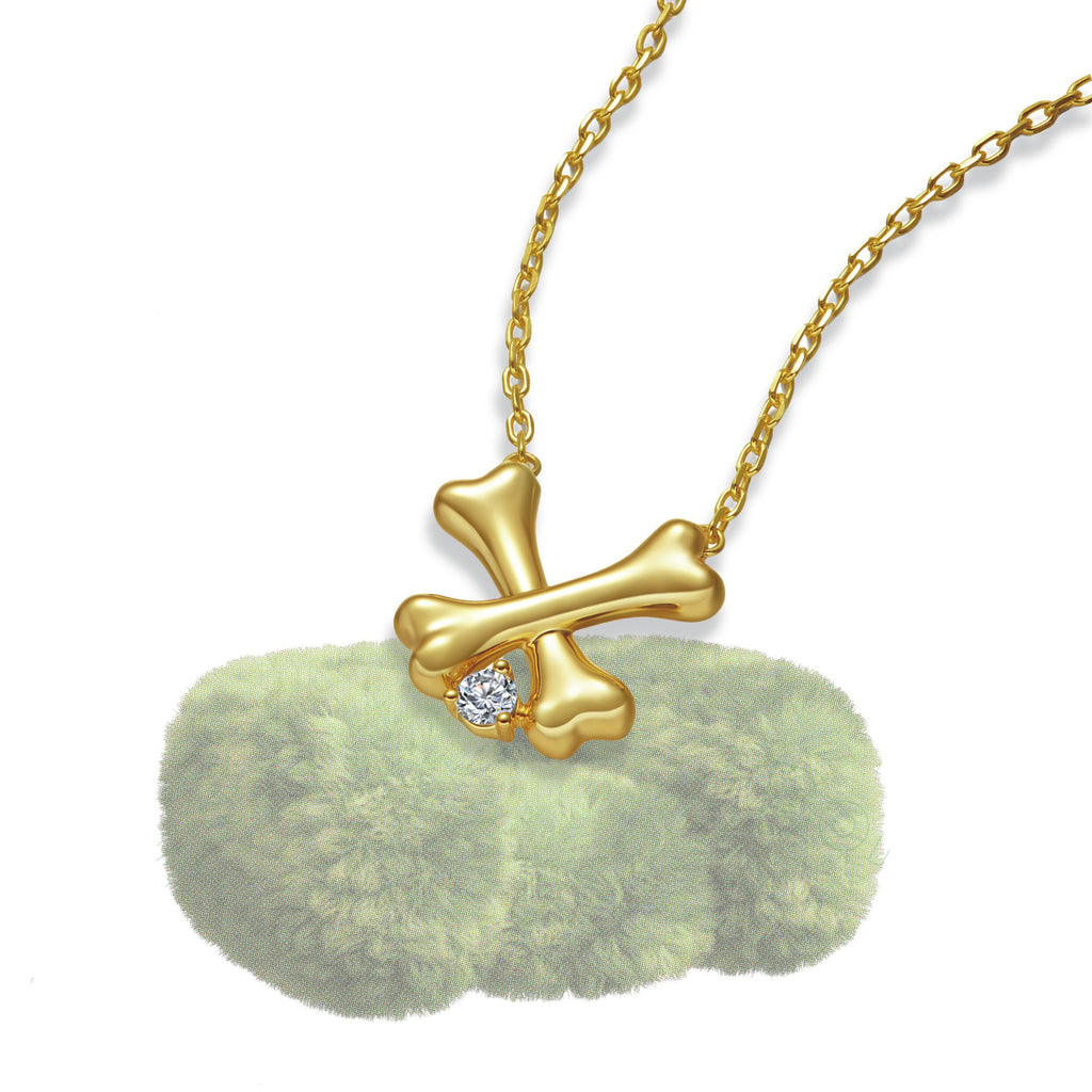 Cross Dog Bone Lab Grown Diamond 925 Silver Pendant Necklace with Free Custom Engraving