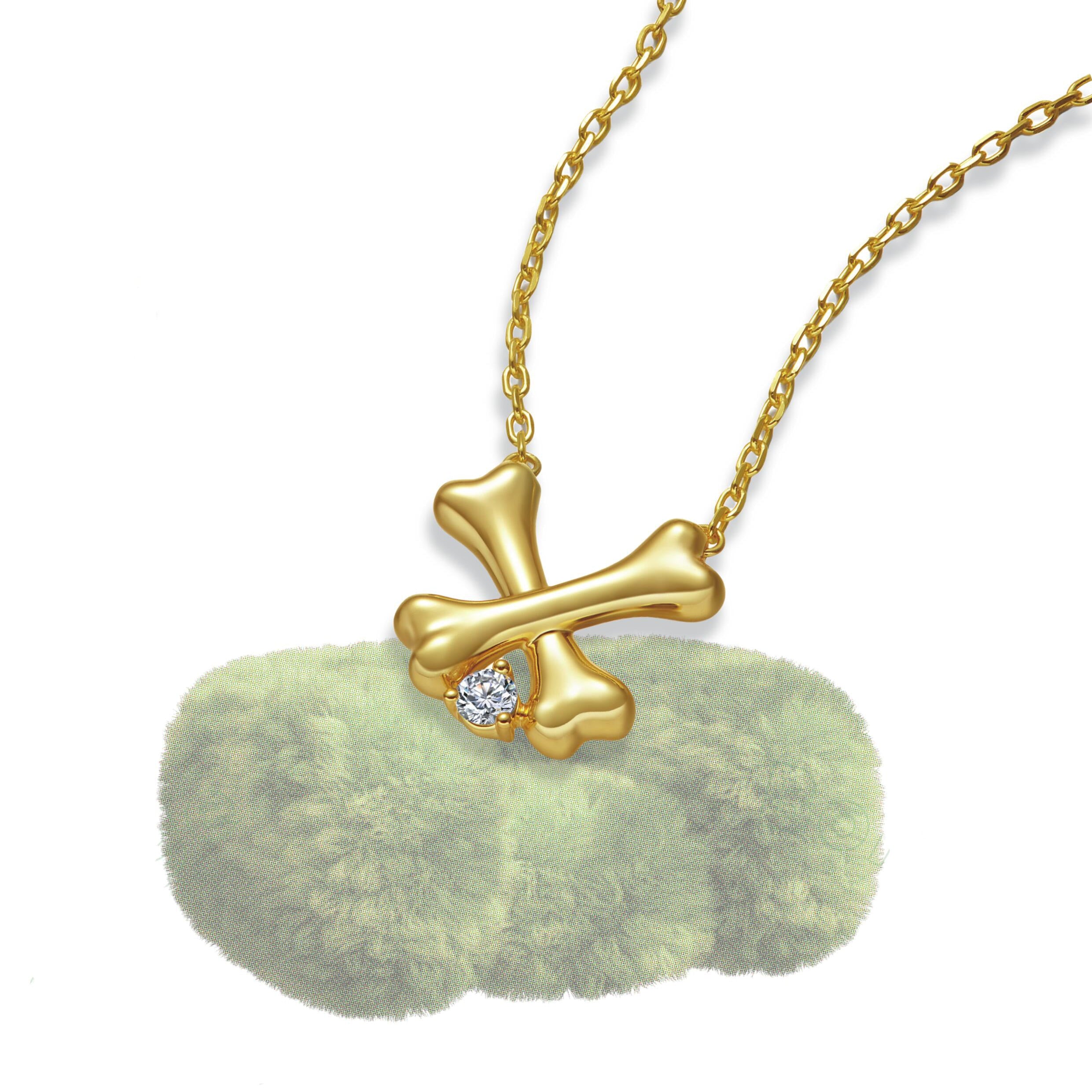 Cross Dog Bone Lab Grown Diamond 925 Silver Pendant Necklace with Free Custom Engraving
