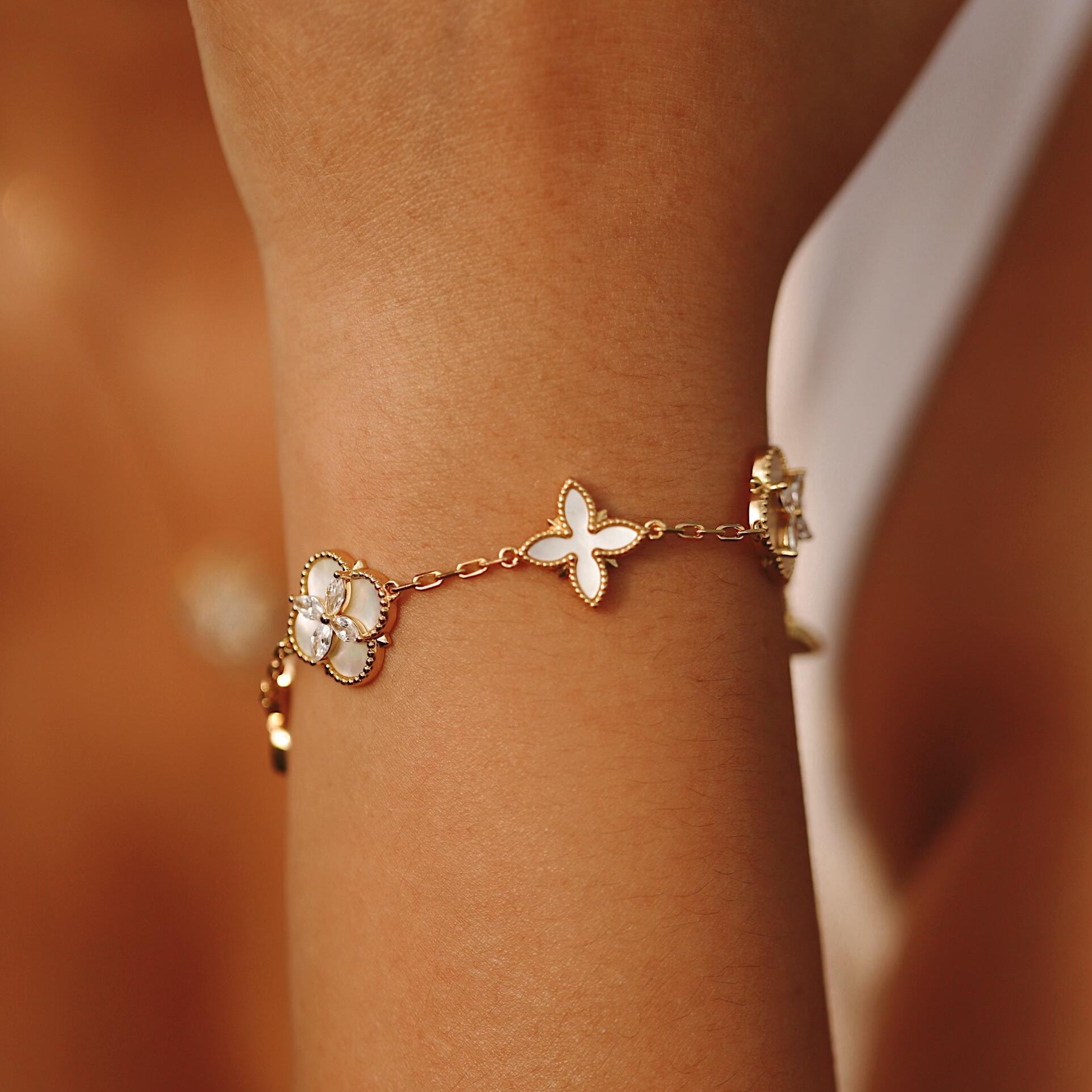 Clover and Star Mother of Pearl Multi-Motif Bracelet