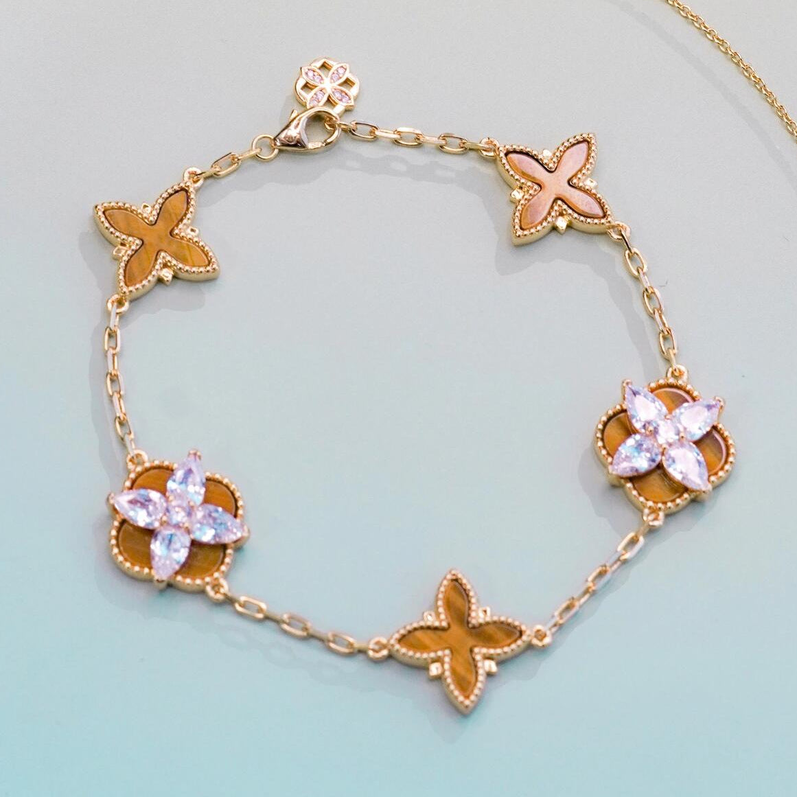 Clover and Star Tiger Eye Multi-Motif Bracelet