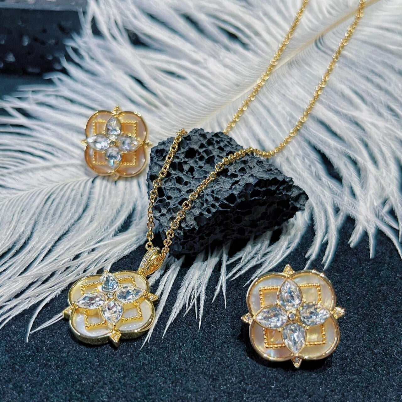 Mother of Pearl Clover Studs Earrings