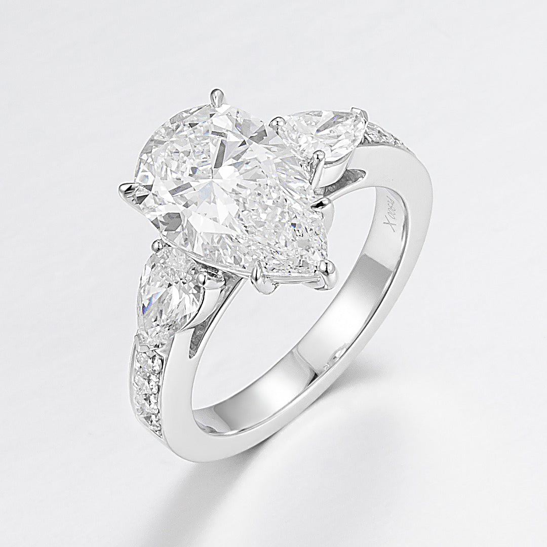 2ct Three stone Pear Lab Grown Diamond Ring in Platinum