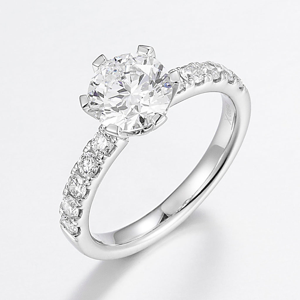 1ct Round 6 Prong Pave Lab Grown Diamond Engagement Ring in 14K White Gold