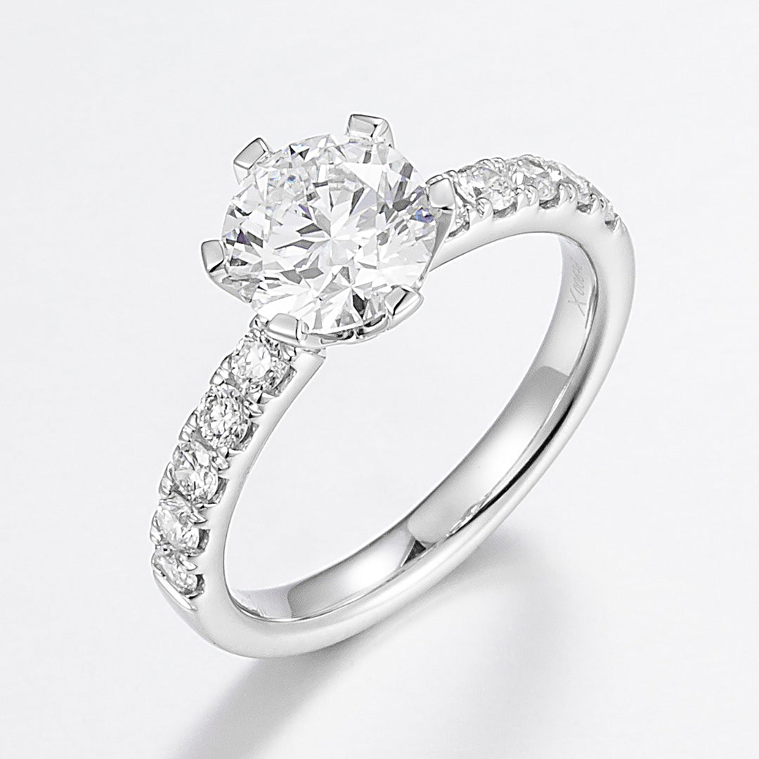 1ct Round 6 Prong Pave Lab Grown Diamond Engagement Ring in 14K White Gold