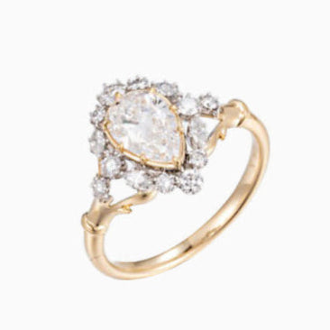 1 ct Vintage Pear Halo Lab Grown Diamond Ring in 14k White Gold