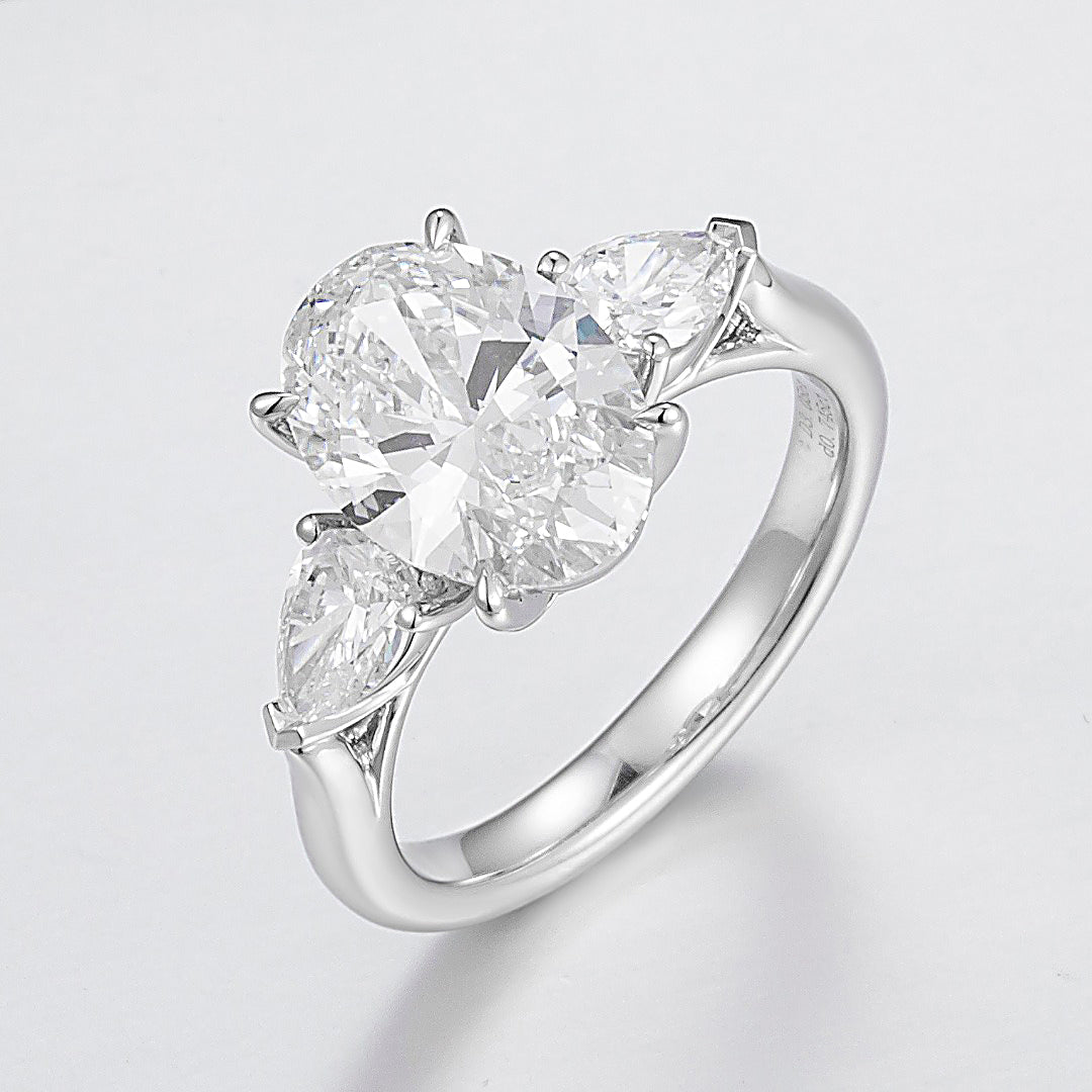 2 ct Three Stones Oval and Pear Cut Lab Created Diamond Engagement Ring in 14K White Gold