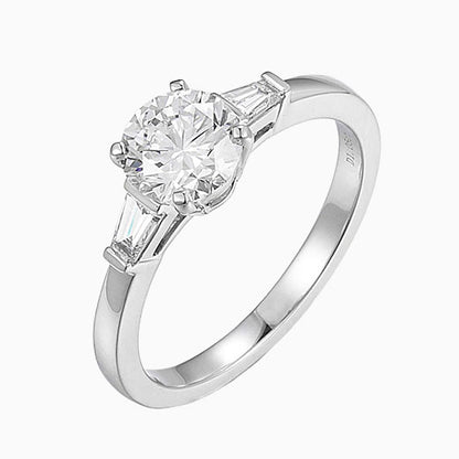 1 ct Three Stone Round Tapered Baguette Lab Grown Diamond Engagement Ring 14k White Gold