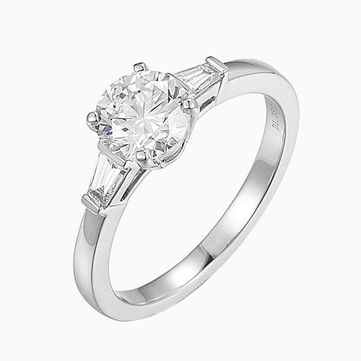 1 ct Three Stone Round Tapered Baguette Lab Grown Diamond Engagement Ring 14k White Gold