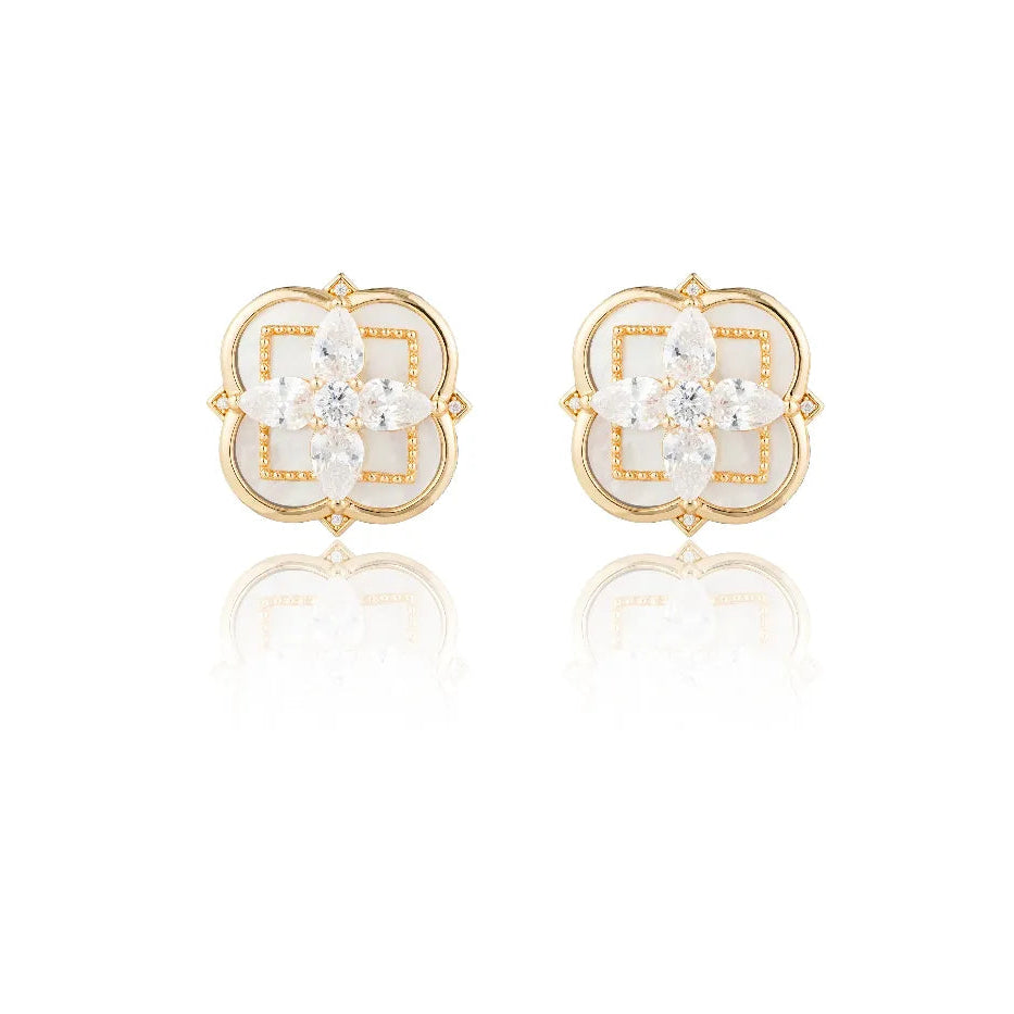Mother of Pearl Clover Studs Earrings