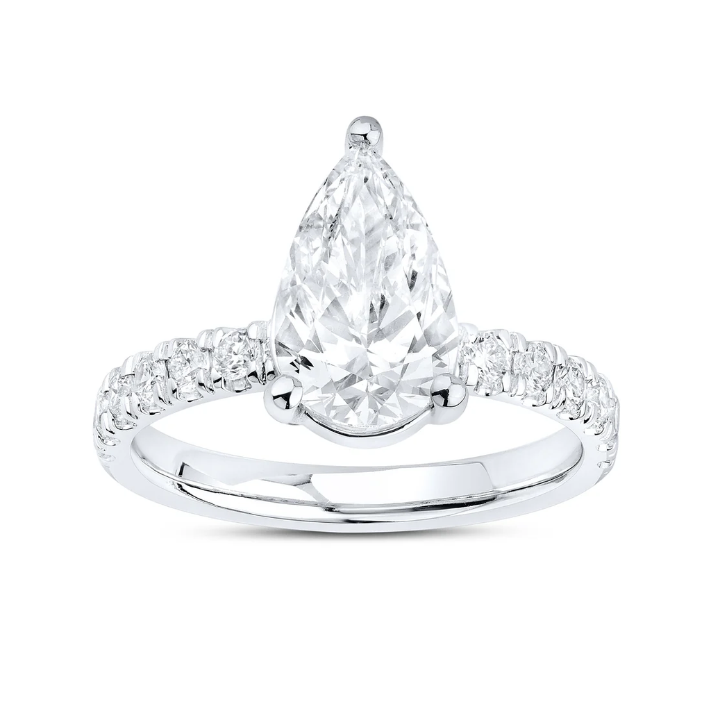1 ct Pear Shaped Pave Lab Grown Diamond Engagement Ring in 14K White Gold