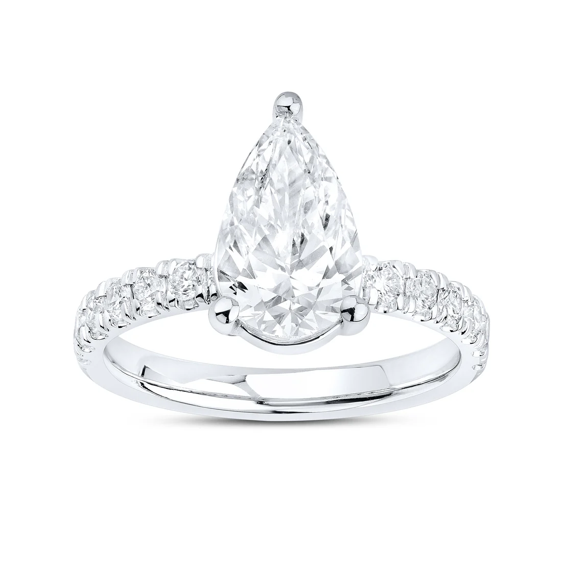 1 ct Pear Shaped Pave Lab Grown Diamond Engagement Ring in 14K White Gold
