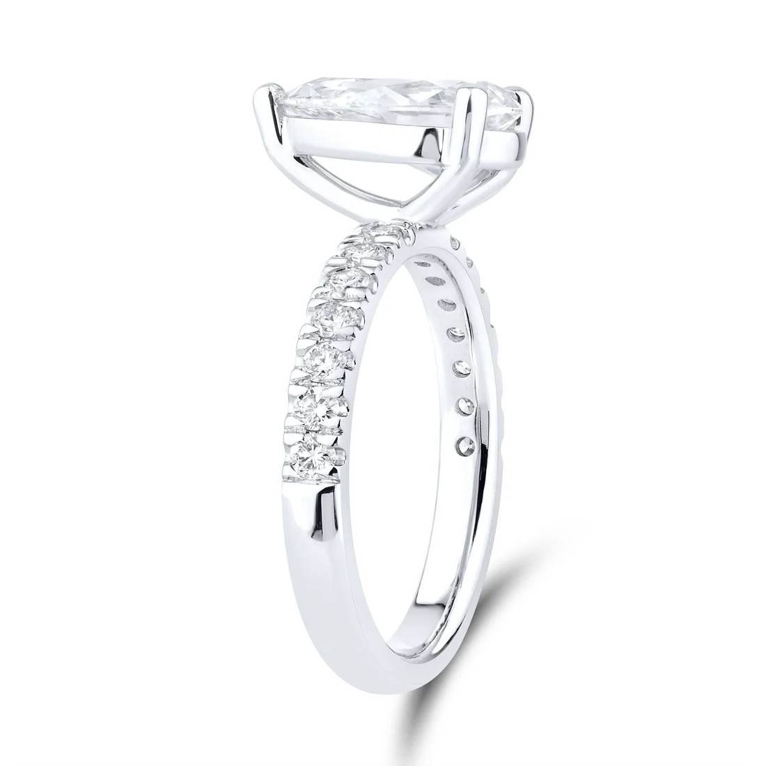 1 ct Pear Shaped Pave Lab Grown Diamond Engagement Ring in 14K White Gold
