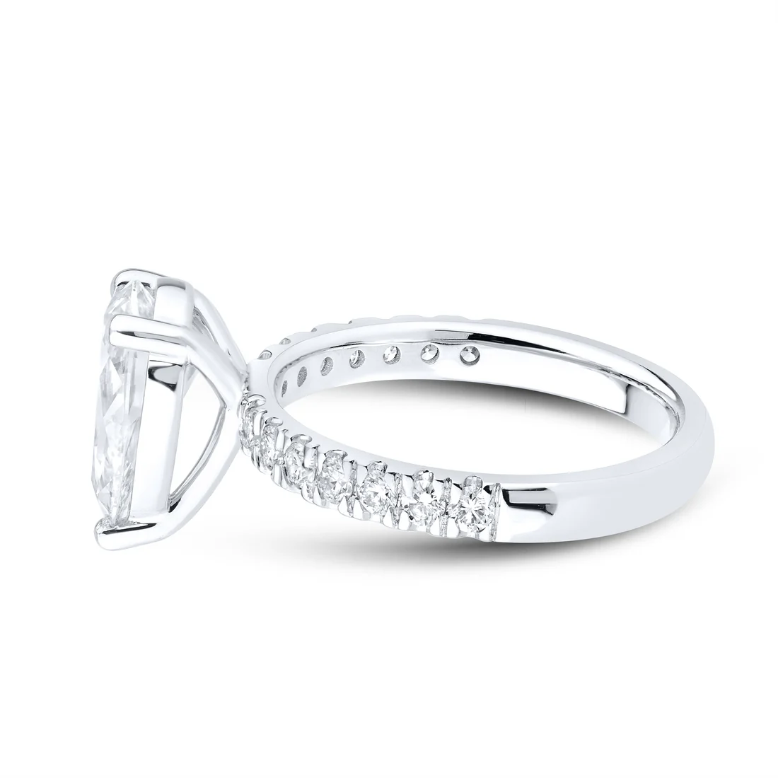 1 ct Pear Shaped Pave Lab Grown Diamond Engagement Ring in 14K White Gold